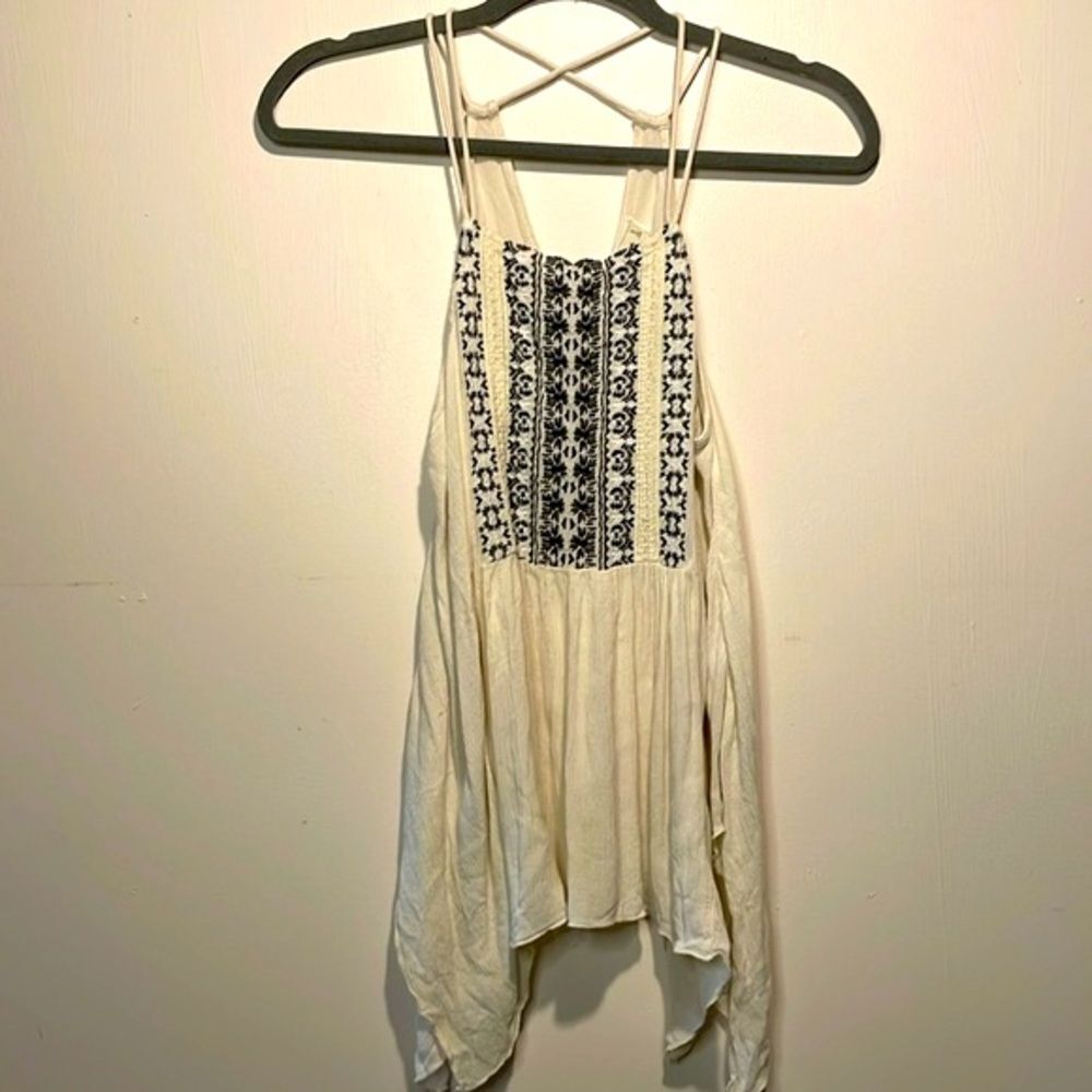 Abercrombie & Fitch- Boho Cream Flowy Embroidered Halter Criss-Cross Top- Size S